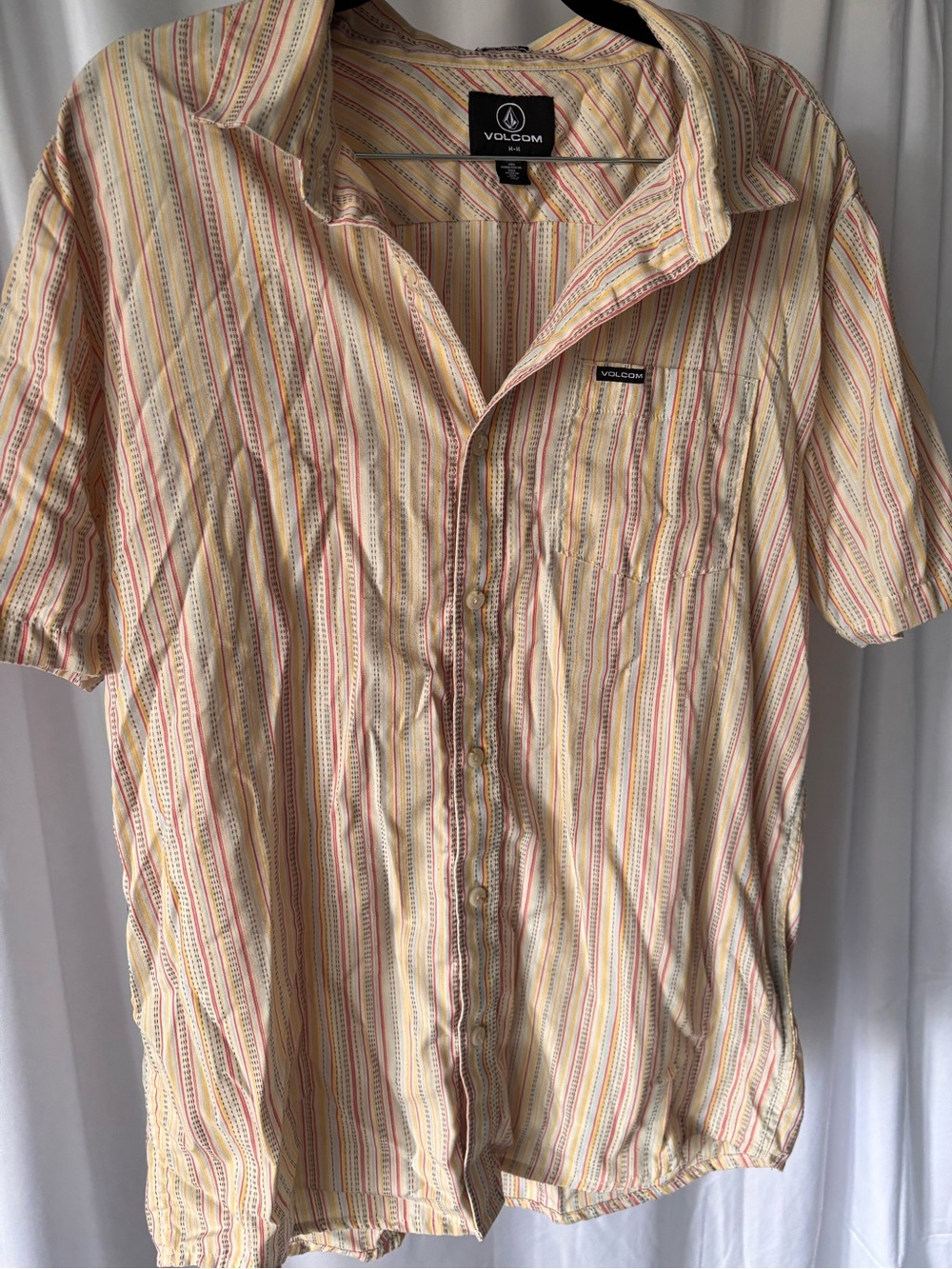 Volcom Men’s Short-Sleeve Striped Button-Up Shirt - Yellow